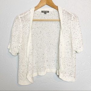 Roz & Ali White silver Sequined Shrug Short Sleeve